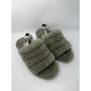 UGG Fluff Yeah Burnt Olive US6 Sheepskin Platform Slide Sandals Cozy Luxe Lounge